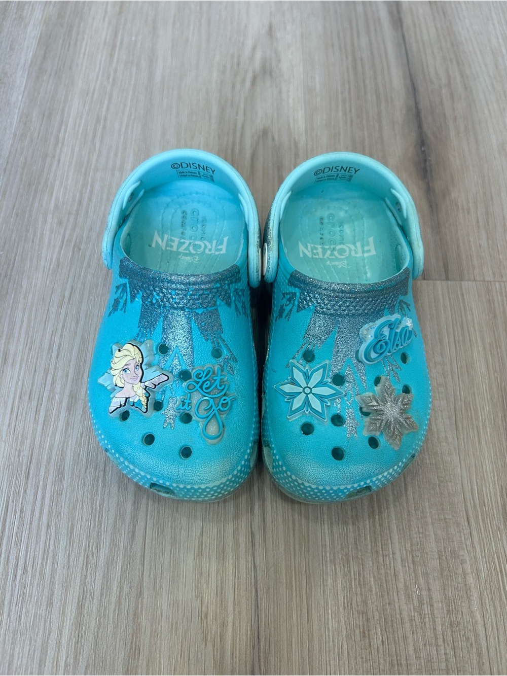 Disney Frozen Elsa Glitter Toddler Crocs Clogs Shoes Size 8 Toddler Jibbitz